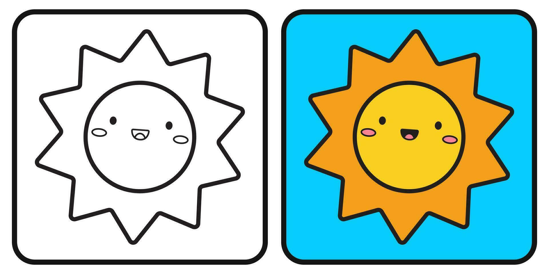 Färbung Buch zum Kinder. glücklich Sonne Umriss. Vektor Clip Art. Vektor Illustration.