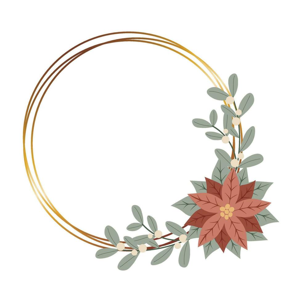 jul guld ram med röd julstjärna flower.design för ny år och jul kort, scrapbooking, klistermärken, planerare, inbjudningar vektor