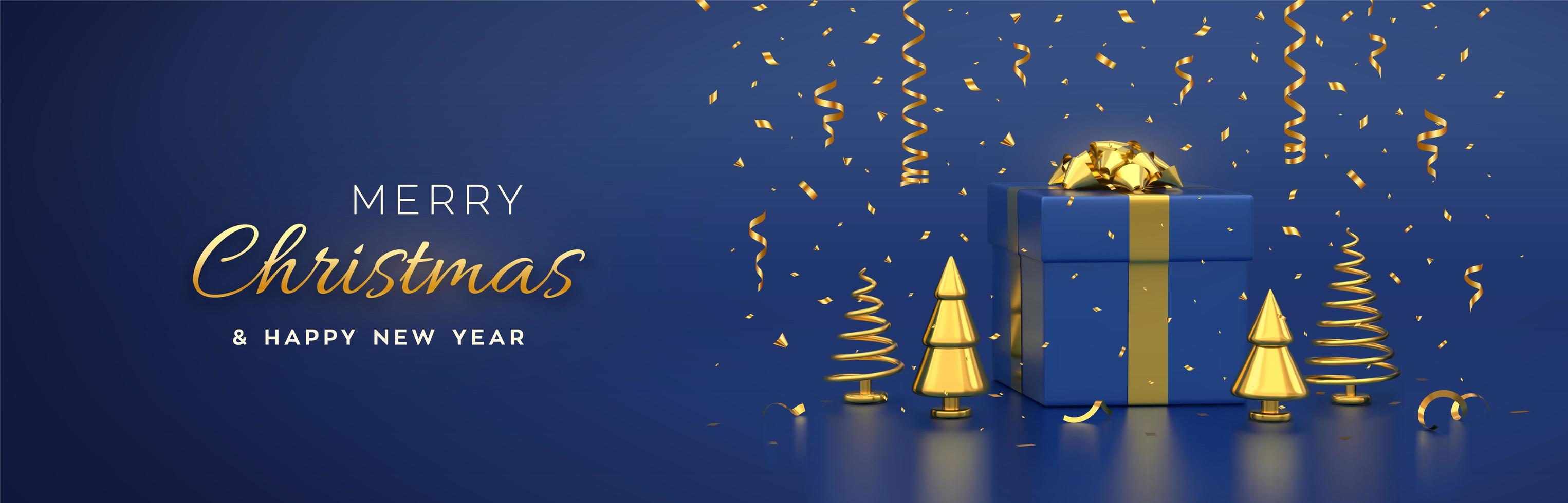 jul banner. komposition från presentförpackning med gyllene rosett. vektor