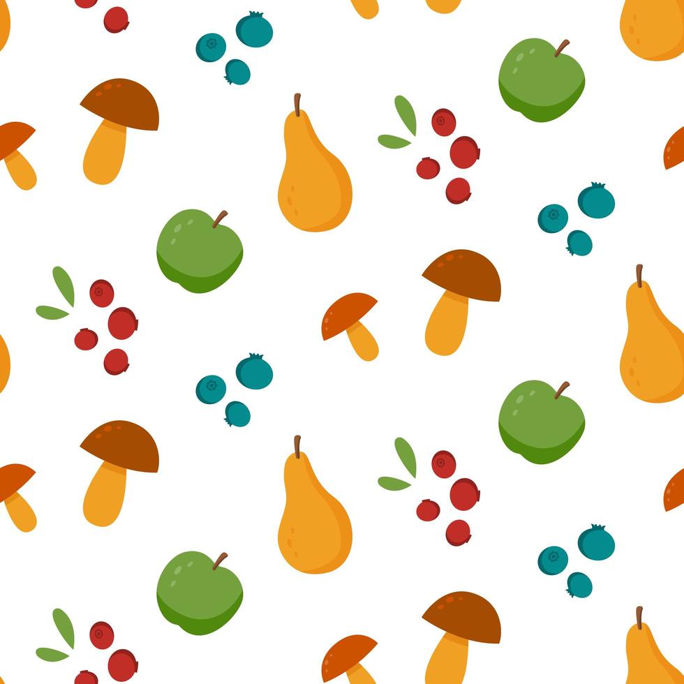 sömlösa mönster höst. svamp, äpplen och päron vektor