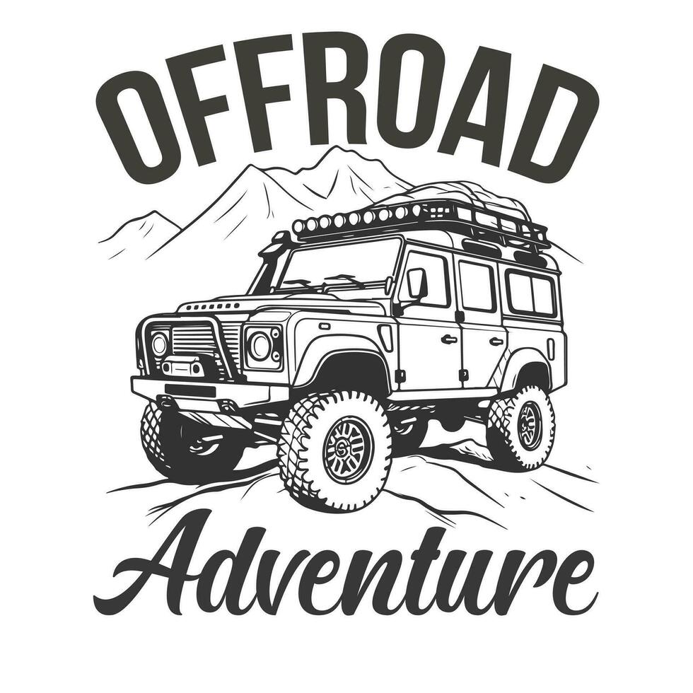Vektor Offroad Abenteuer Auto Illustration isoliert auf Weiß Hintergrund.extrem Offroad Fahrzeug suv auf Berg