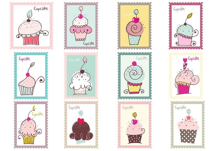 Cupcake Briefmarken Vector Pack