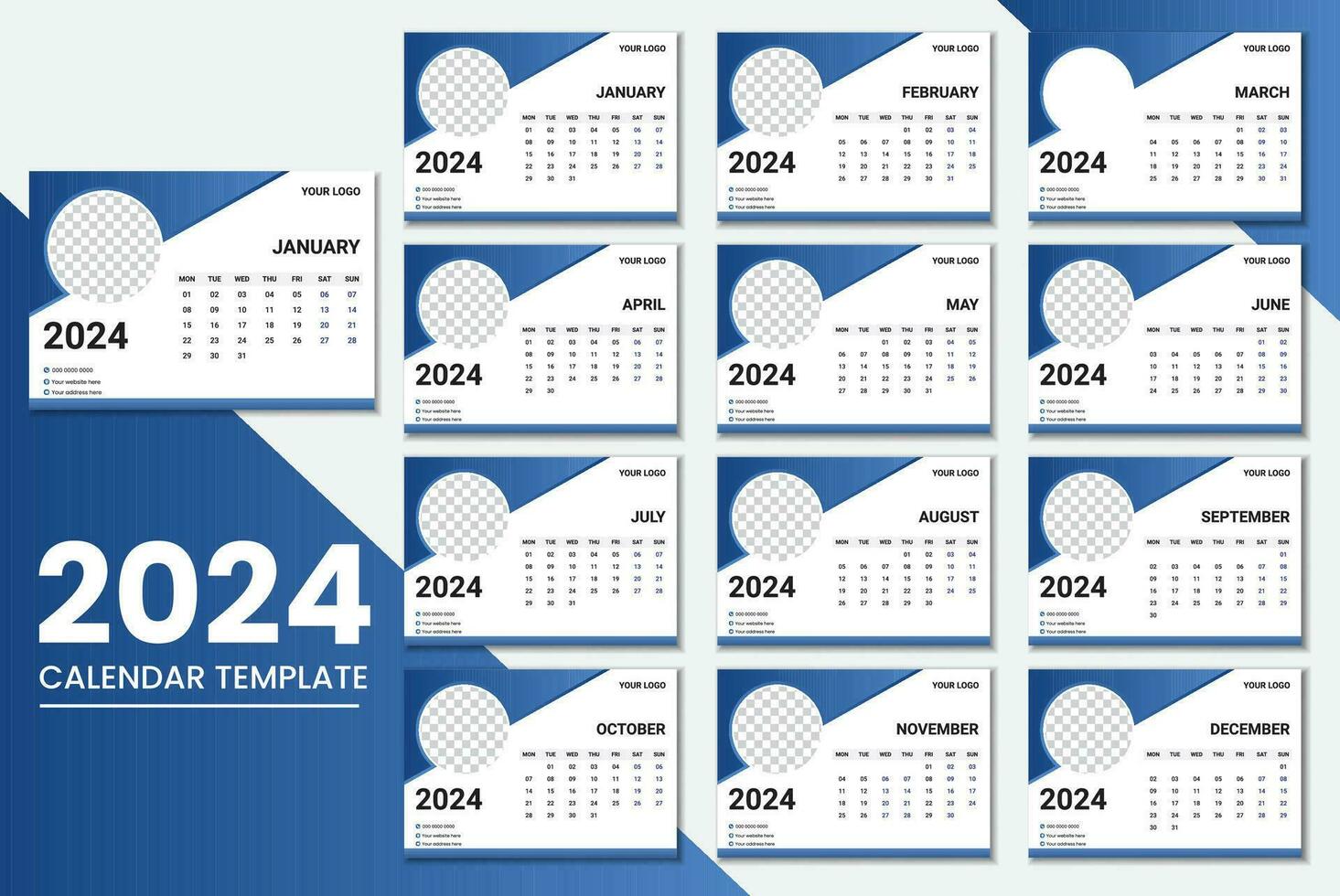 minimalistisch Schreibtisch Kalender 2024 Vorlage vektor