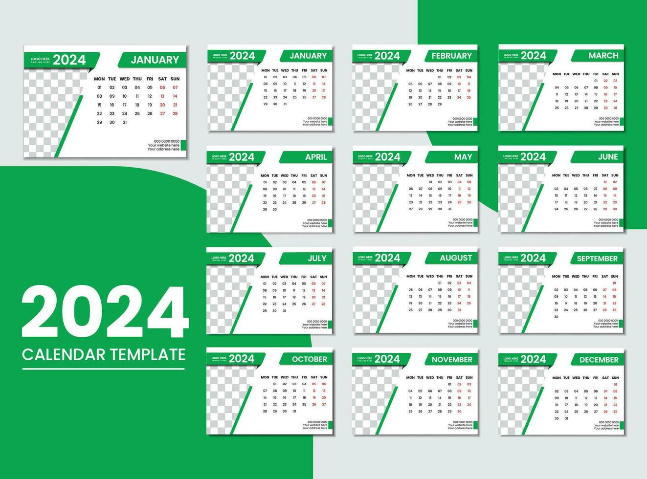 minimalistisch Schreibtisch Kalender 2024 Vorlage vektor