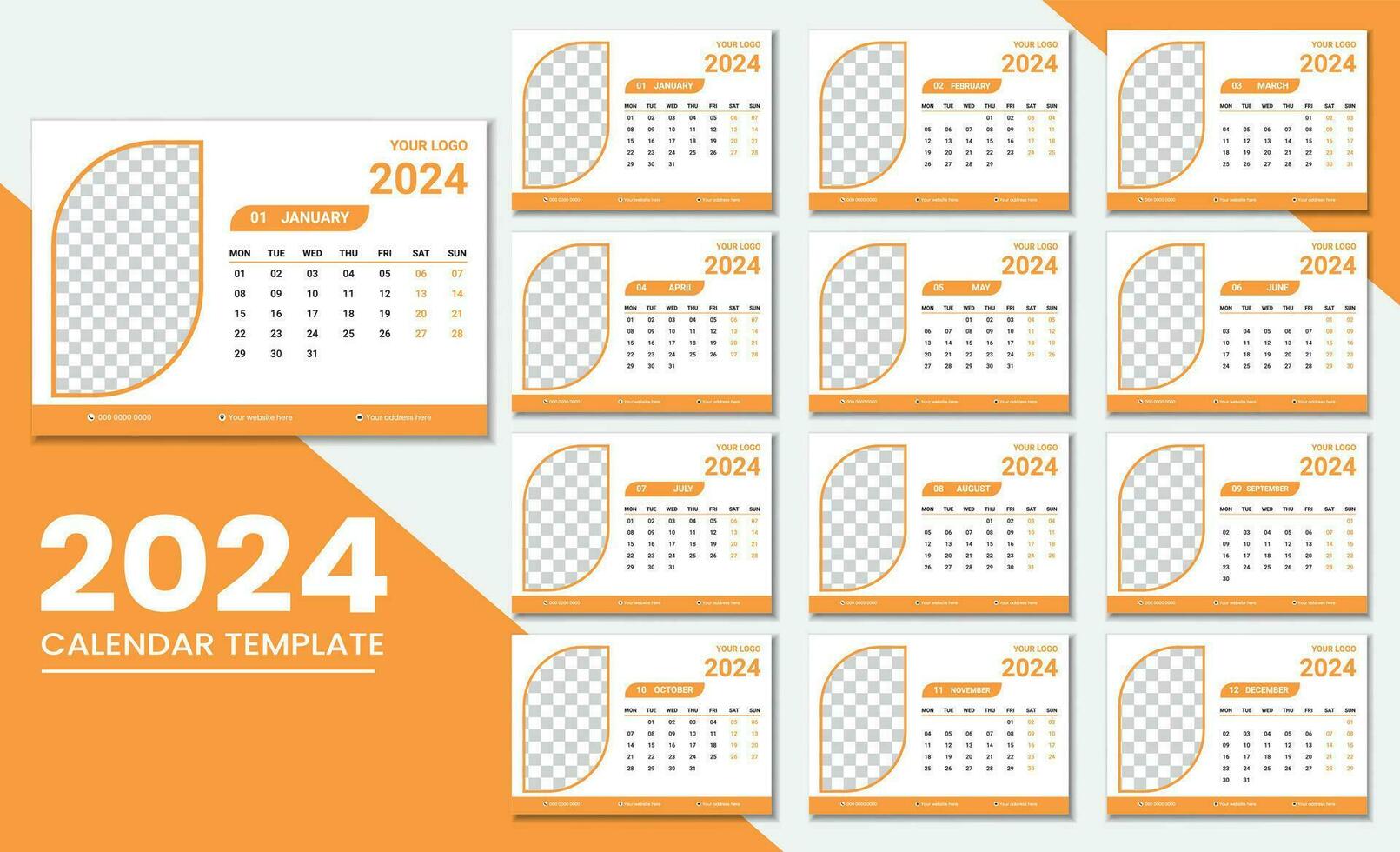 minimalistisk skrivbord kalender 2024 mall vektor