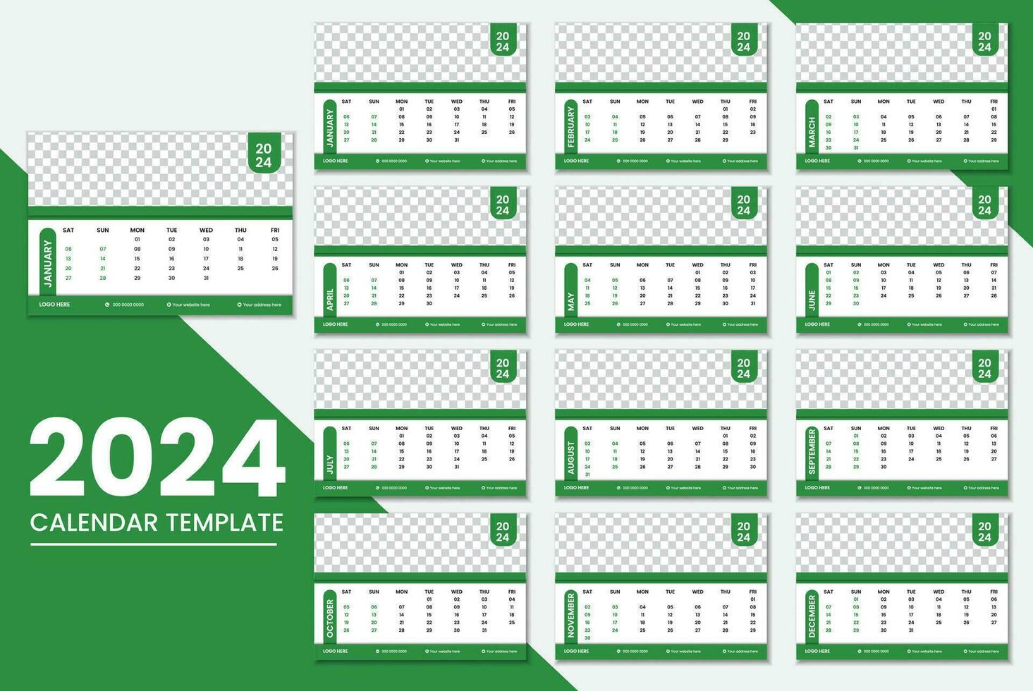 minimalistisch Schreibtisch Kalender 2024 Vorlage vektor