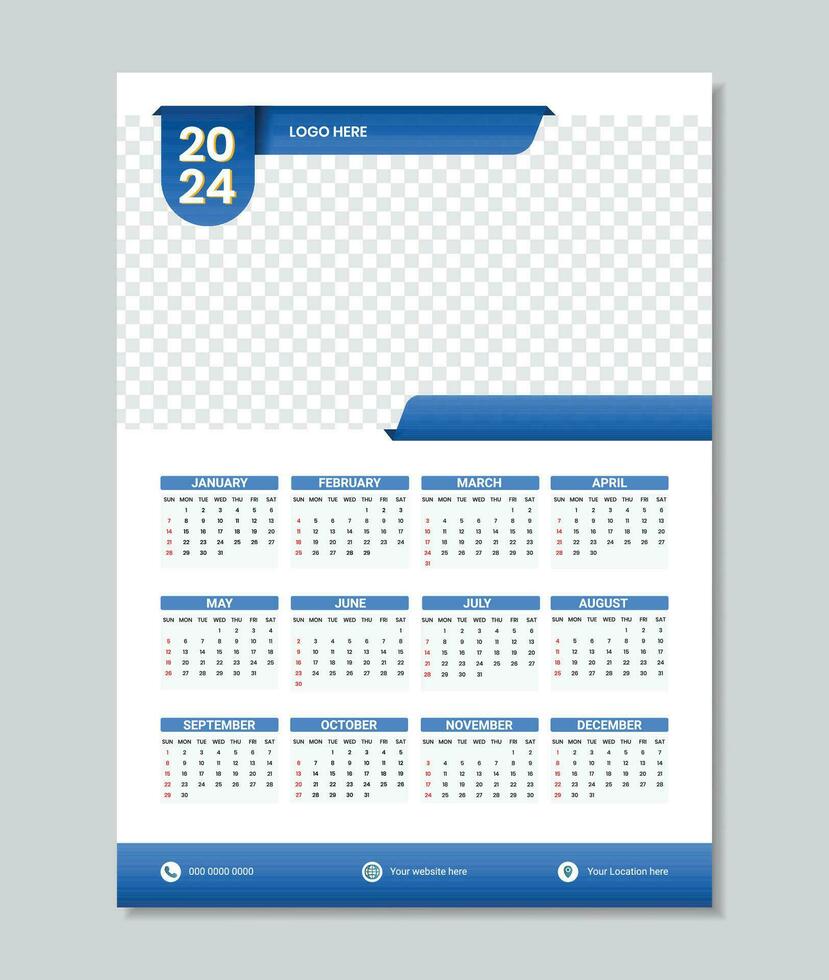 2024 Mauer Kalender Design Vorlage vektor