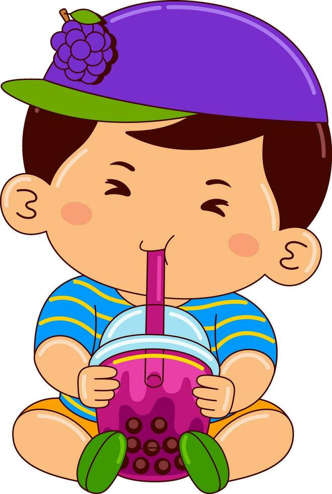 pojke barn dricka iced bubbla vektor illustration