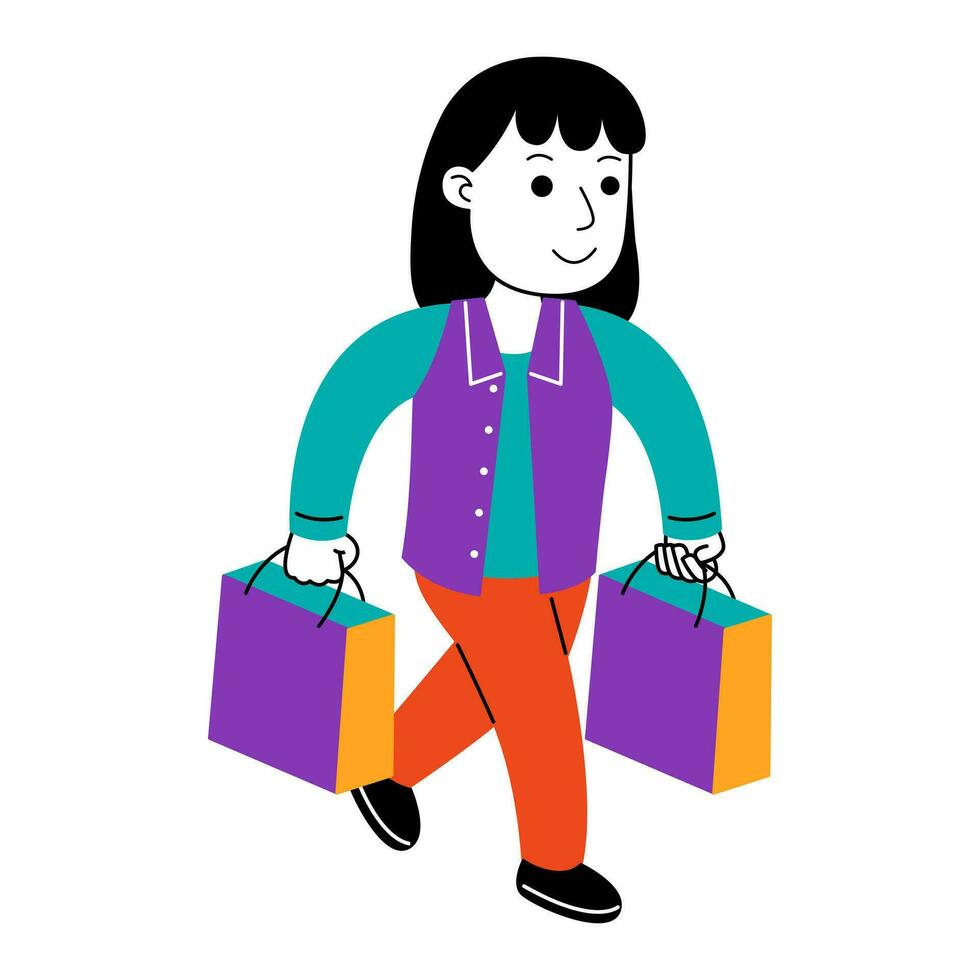 ung kvinna shopper vektor illustration