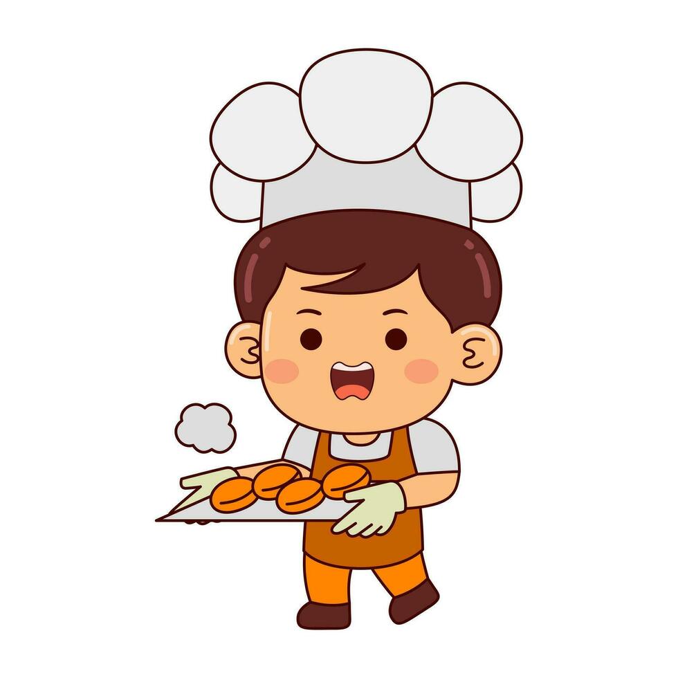 süß Bäcker Junge Karikatur Charakter Vektor Illustration