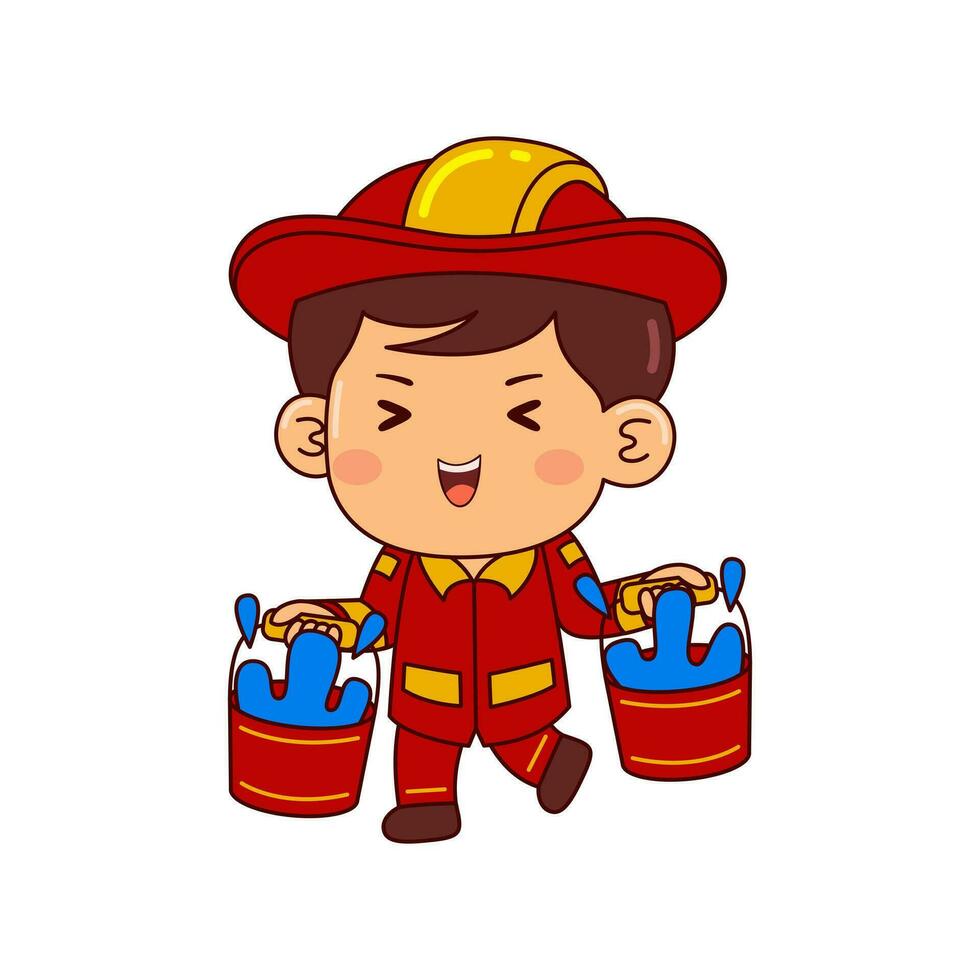 süß Feuerwehrmann Junge Karikatur Charakter Vektor Illustration