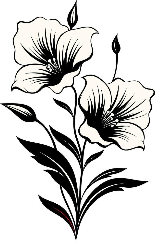 svart och vit blommor och löv, blommig prydnad silhuett vektor illustration