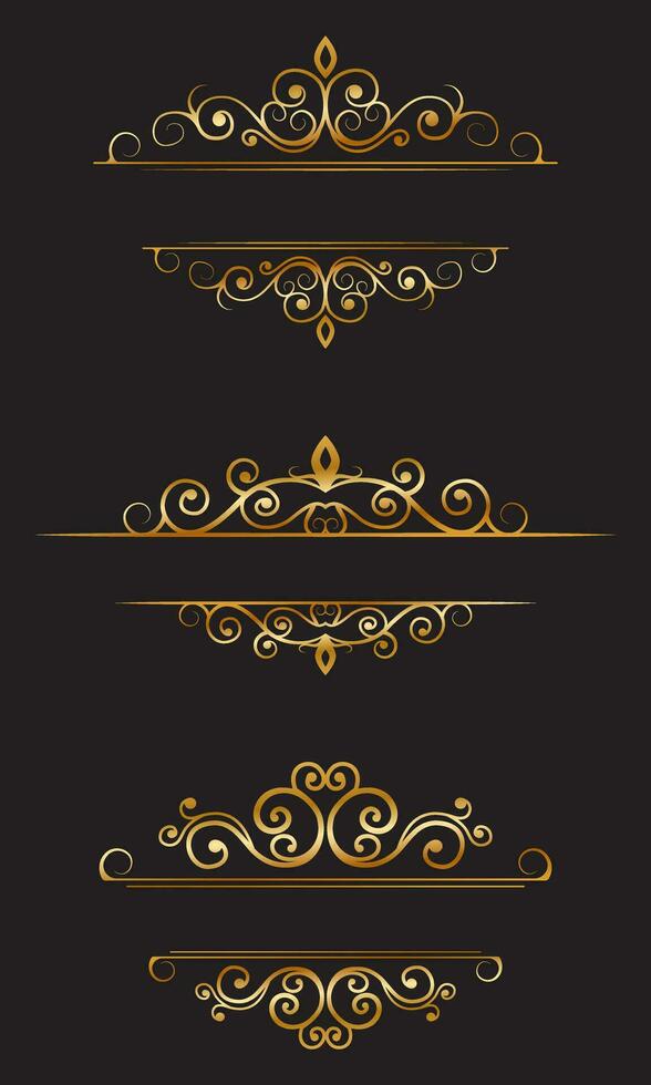 Sammlung von Jahrgang Gold Rand Ornament. Luxus Gold Dekoration zum Hochzeit Einladung vektor