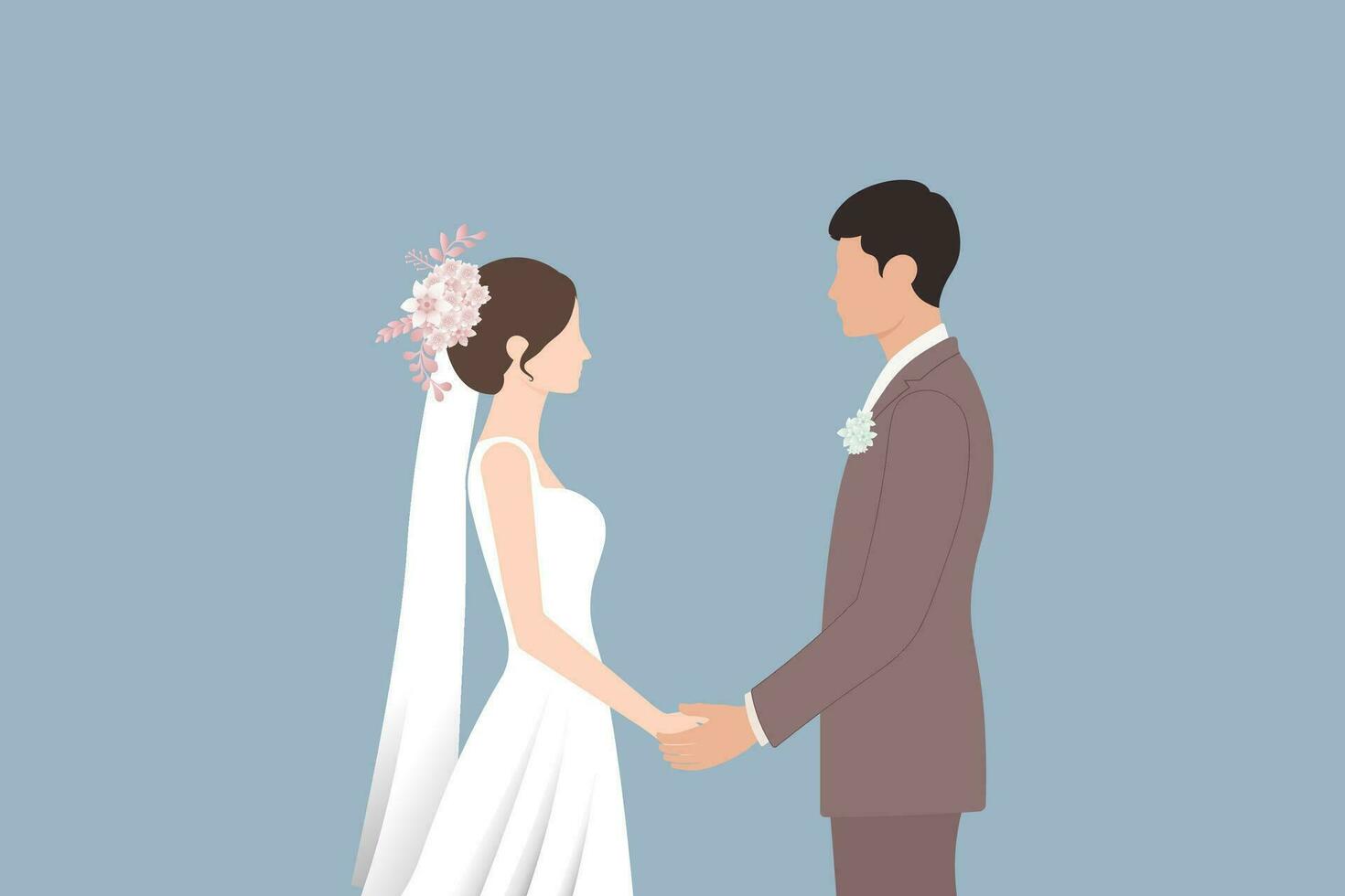 Hochzeit Paar Braut und Bräutigam. das Braut ist das Frau, und das Bräutigam ist das Mann. gerade verheiratet Paar und Ehe Zeremonie. Menschen im Liebe und Anfang von ein Paar Beziehung.Vektor Illustration. vektor