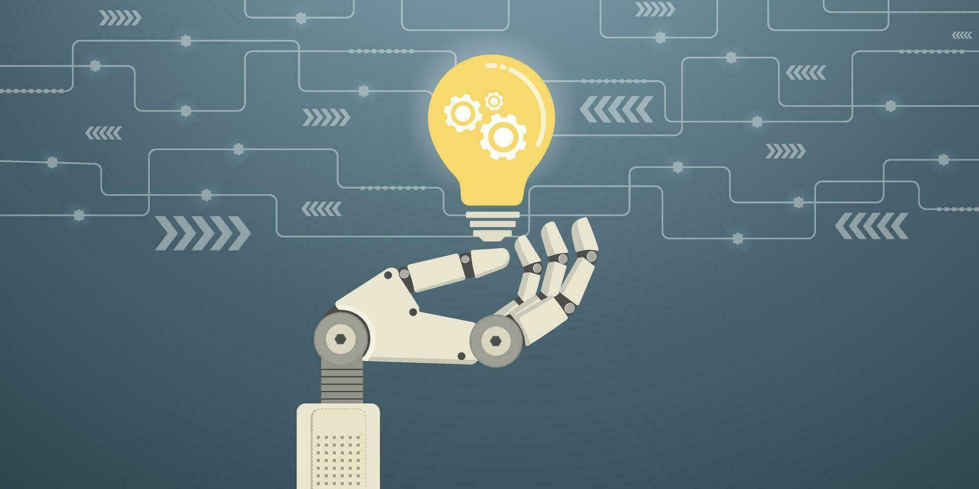 Roboter Hand halten Digital Glühbirne, ai Technologie Denken Geschäft Idee und Rat Neu Idee ,künstlich Intelligenz generieren Vektor, Bilder, Videos, Schreiben Bücher, Erstellen Programme mit Algorithmus. vektor