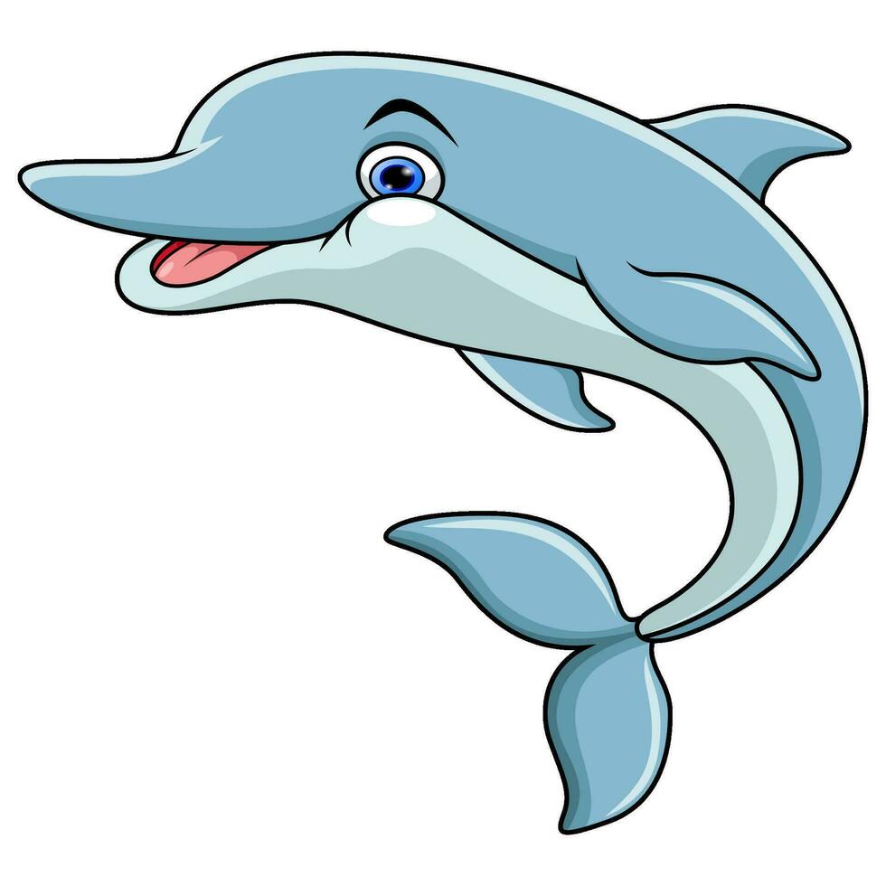 karikatur glücklicher blauer delphin springen vektor
