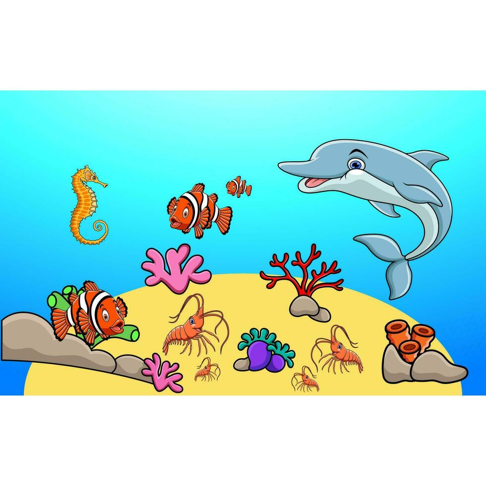 Karikatur tropisch Fisch mit schön unter Wasser Welt vektor