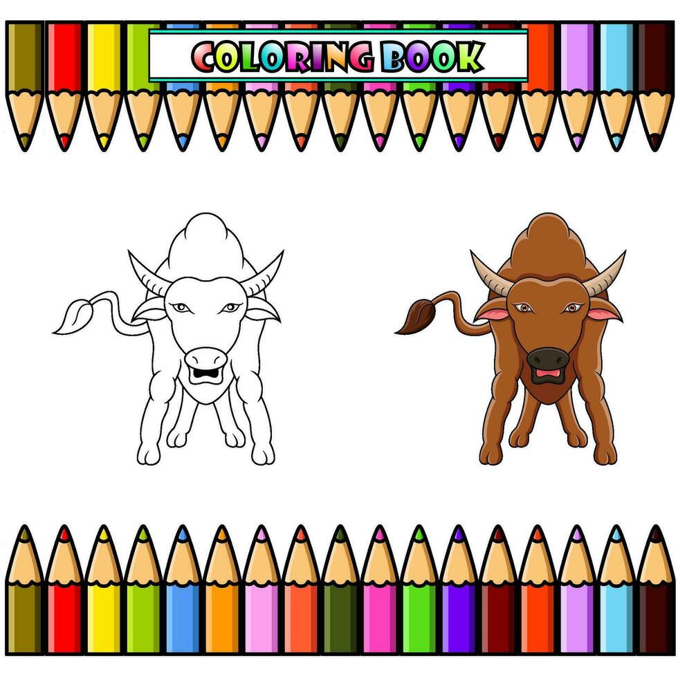 Karikatur Büffel zum Färbung Buch vektor