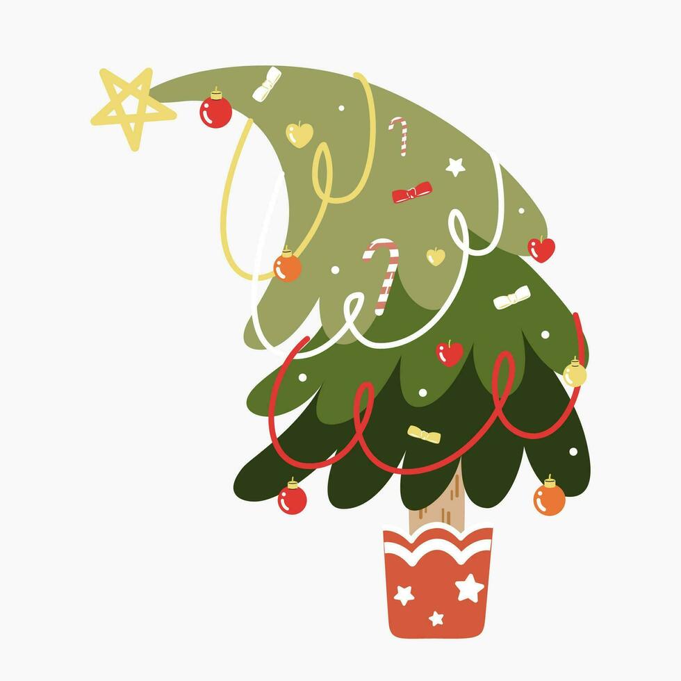 ein süß Weihnachten Baum mit schön Dekoration eben Vektor Illustration isoliert auf Weiß Hintergrund. fröhlich Weihnachten und glücklich Neu Jahr