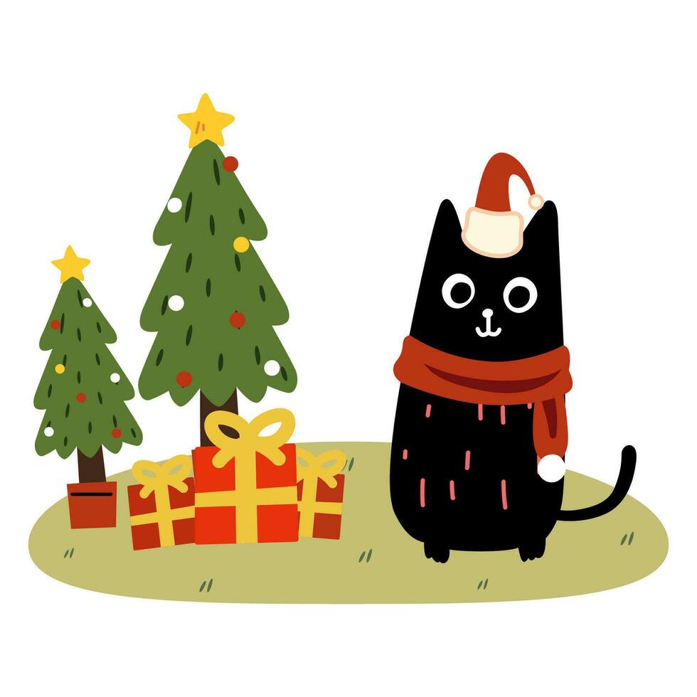 uppsättning av härlig katt faller i kärlek med jul tema platt vektor illustration isolerat på vit bakgrund. glad christams och Lycklig ny år.