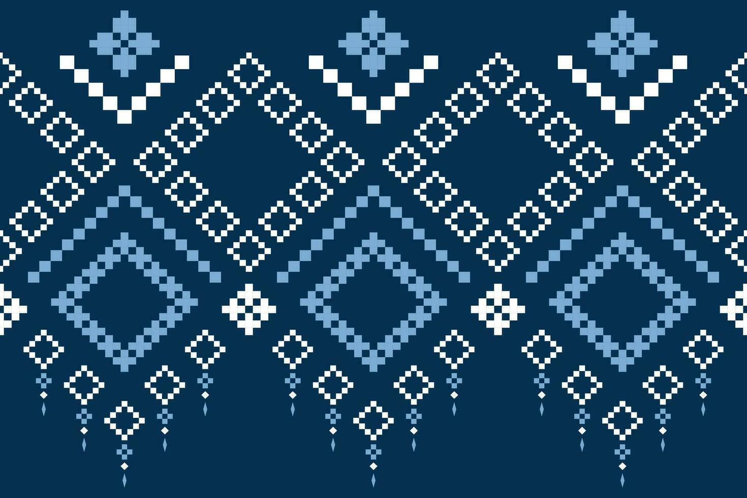 Indigo Marine Blau geometrisch traditionell ethnisch Muster Ikat nahtlos Muster Rand abstrakt Design zum Stoff drucken Stoff Kleid Teppich Vorhänge und Sarong aztekisch afrikanisch indisch indonesisch vektor