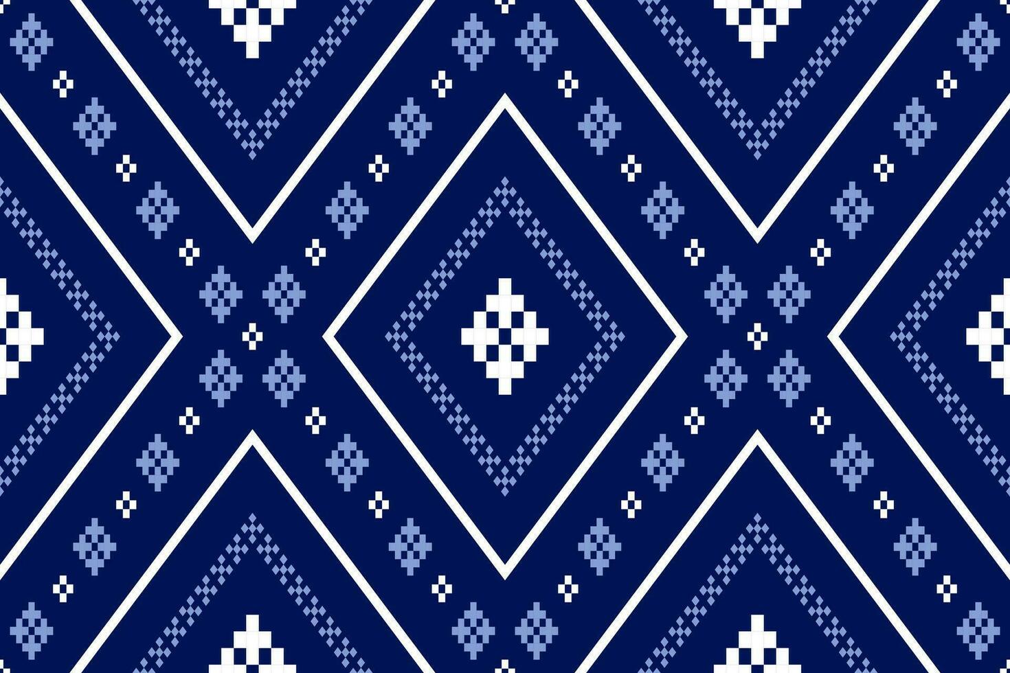 Indigo Marine Blau geometrisch traditionell ethnisch Muster Ikat nahtlos Muster Rand abstrakt Design zum Stoff drucken Stoff Kleid Teppich Vorhänge und Sarong aztekisch afrikanisch indisch indonesisch vektor