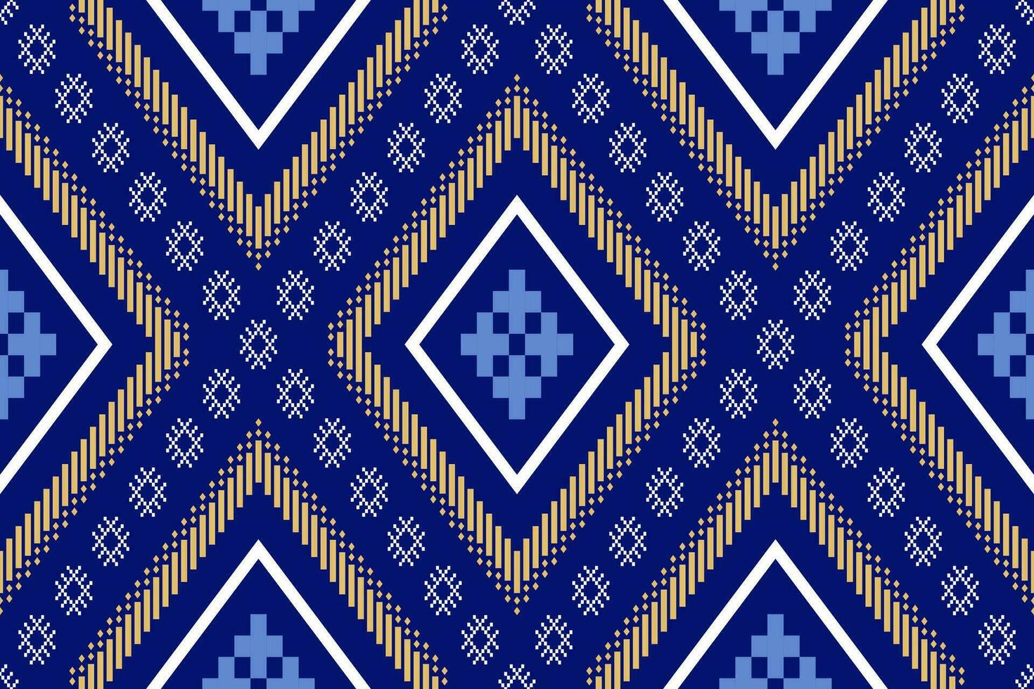 Indigo Marine Blau geometrisch traditionell ethnisch Muster Ikat nahtlos Muster Rand abstrakt Design zum Stoff drucken Stoff Kleid Teppich Vorhänge und Sarong aztekisch afrikanisch indisch indonesisch vektor