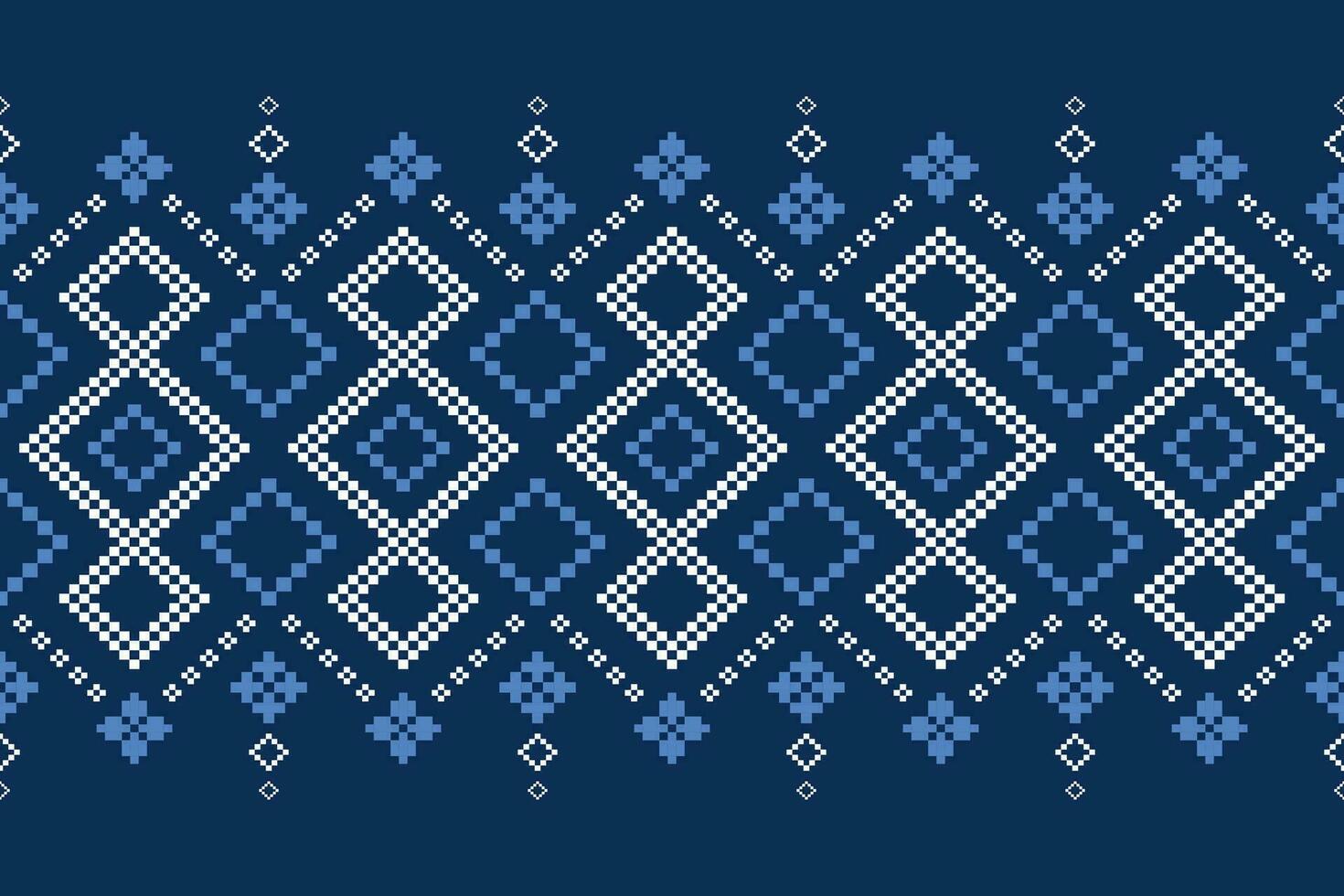 Indigo Marine Blau geometrisch traditionell ethnisch Muster Ikat nahtlos Muster Rand abstrakt Design zum Stoff drucken Stoff Kleid Teppich Vorhänge und Sarong aztekisch afrikanisch indisch indonesisch vektor