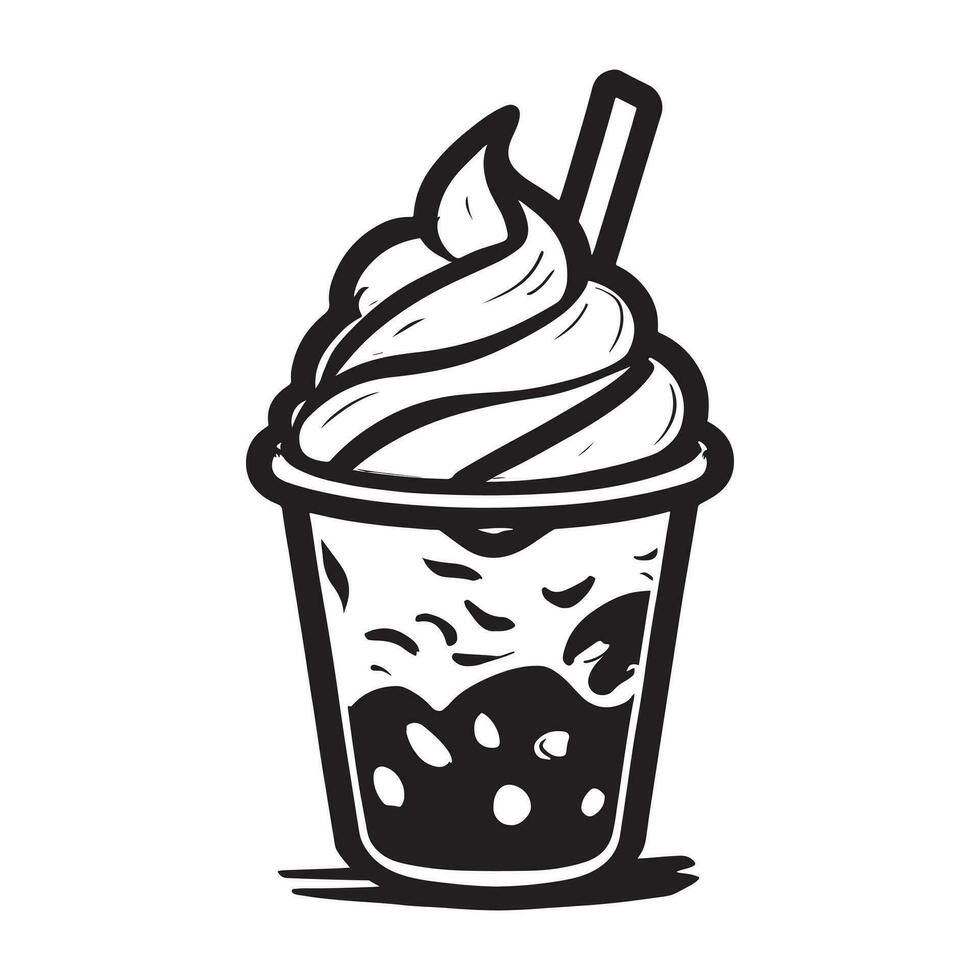 hand dragen illustration av krämig milkshake eras på de glas med is grädde vektor