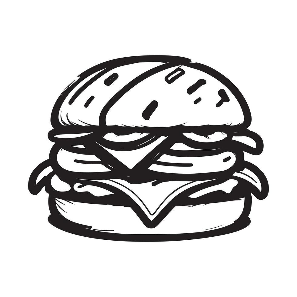 Hand gezeichnet Illustration von Burger, Hamburger, Cheeseburger vektor