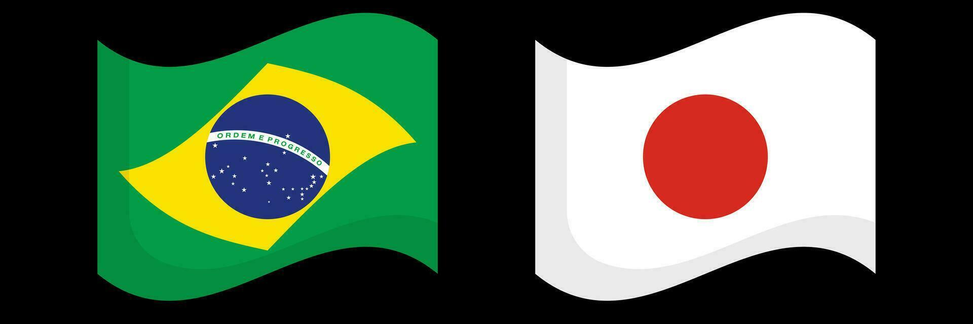 platt design fladdrande brasiliansk och japansk flaggor ikon uppsättning. vektor. vektor