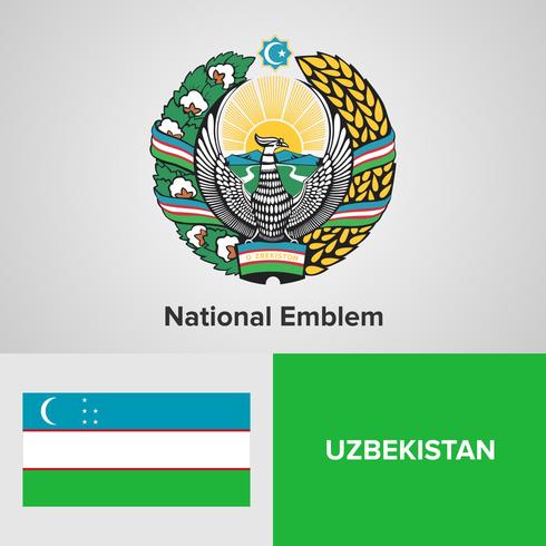 Uzbekistan National Emblem, karta och flagga vektor