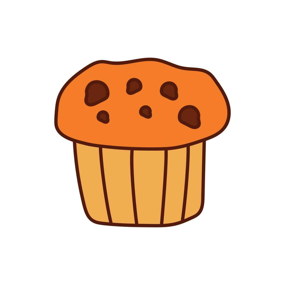 Kinder Zeichnung Karikatur Vektor Illustration Muffin Schokolade Chip Dessert Symbol isoliert auf Weiß Hintergrund