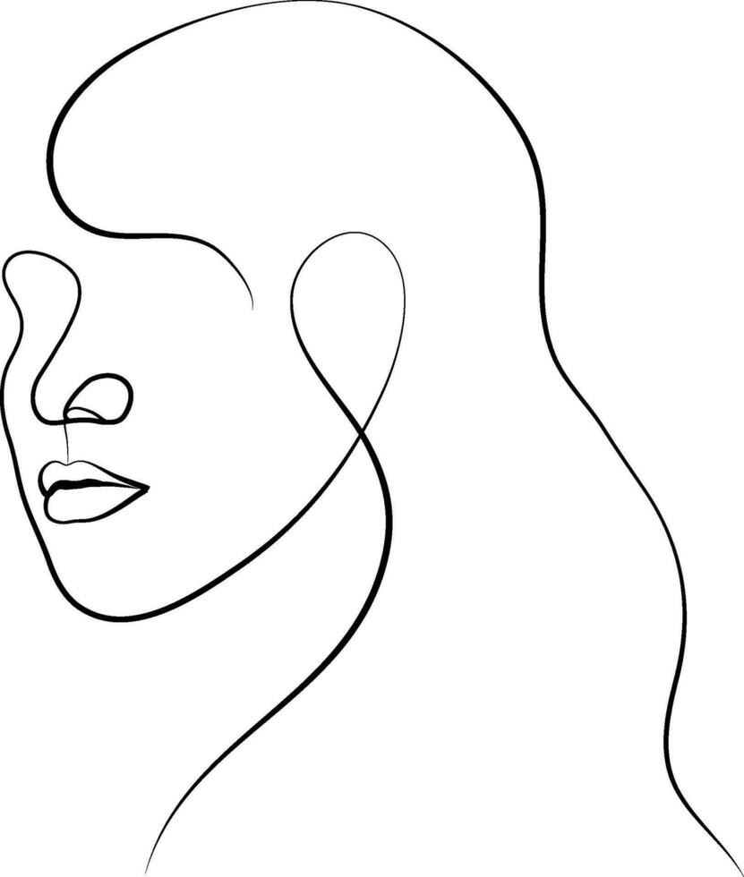 ett linje teckning ansikte. abstrakt kvinna porträtt. modern minimalism konst. ett linje flicka eller kvinna porträtt design. hand dragen minimalism stil vektor illustration. kvinna lady linje konst illustration.