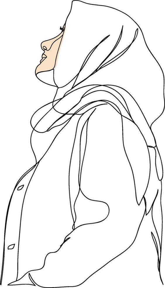 Frauen Porträt im Linie Kunst Illustration. Hijab Damen Linie Kunst. weiblich Porträt im Kopftuch. Muslim Dame trägt ein Hijab im Linie Kunst Illustration. vektor