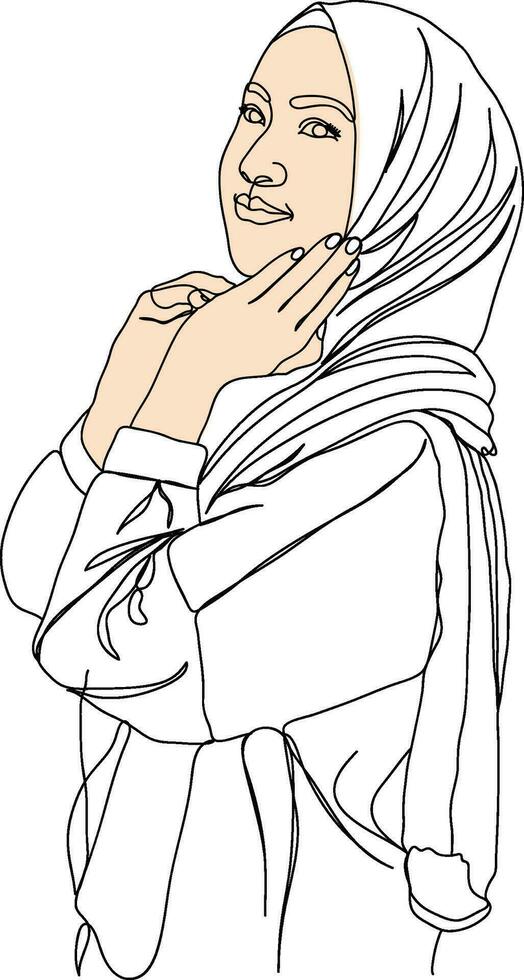 Frauen Porträt im Linie Kunst Illustration. Hijab Damen Linie Kunst. weiblich Porträt im Kopftuch. Muslim Dame trägt ein Hijab im Linie Kunst Illustration. vektor