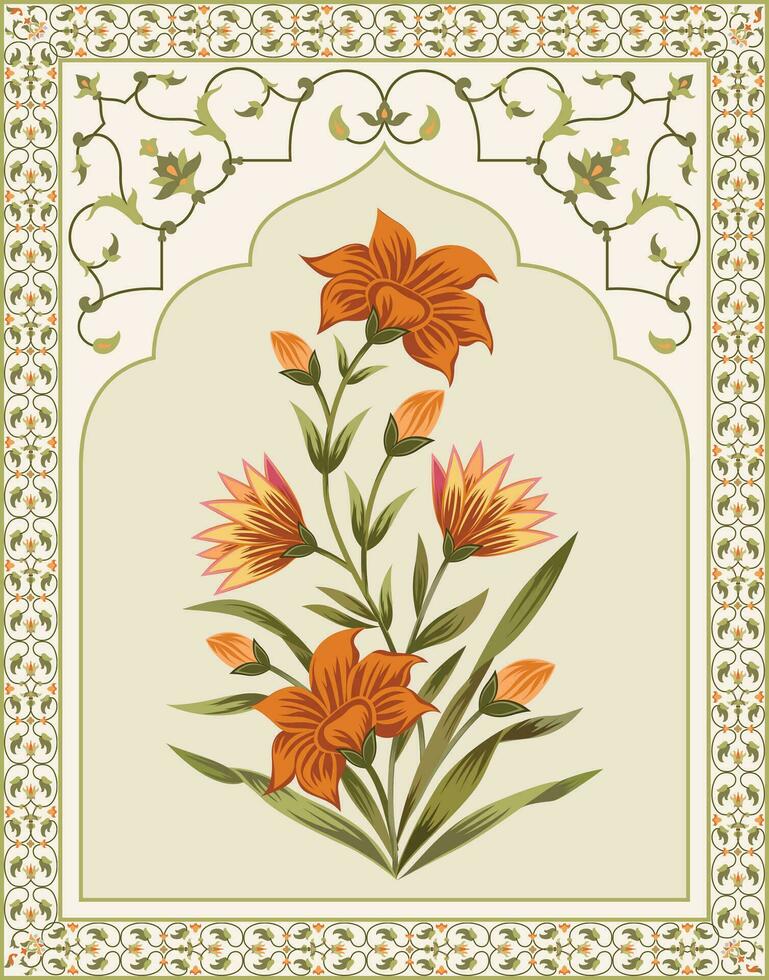 mughal blomma motiv. botanisk blommig etnisk motiv, och indisk mughal blomma motiv med bakgrund. vektor