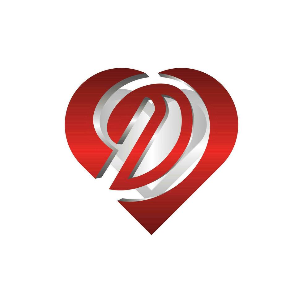 Brief d mit Liebe Logo Design Vorlage, Vektor Illustration auf ein Weiß Hintergrund.