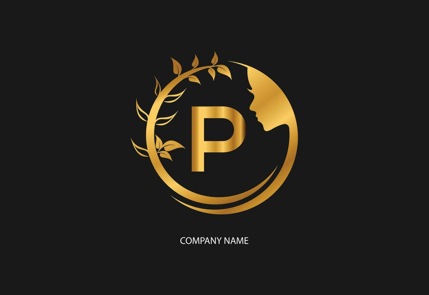 skönhet logotyp första brev p med gyllene stil Färg och blad. naturlig skönhet logotyp mall vektor