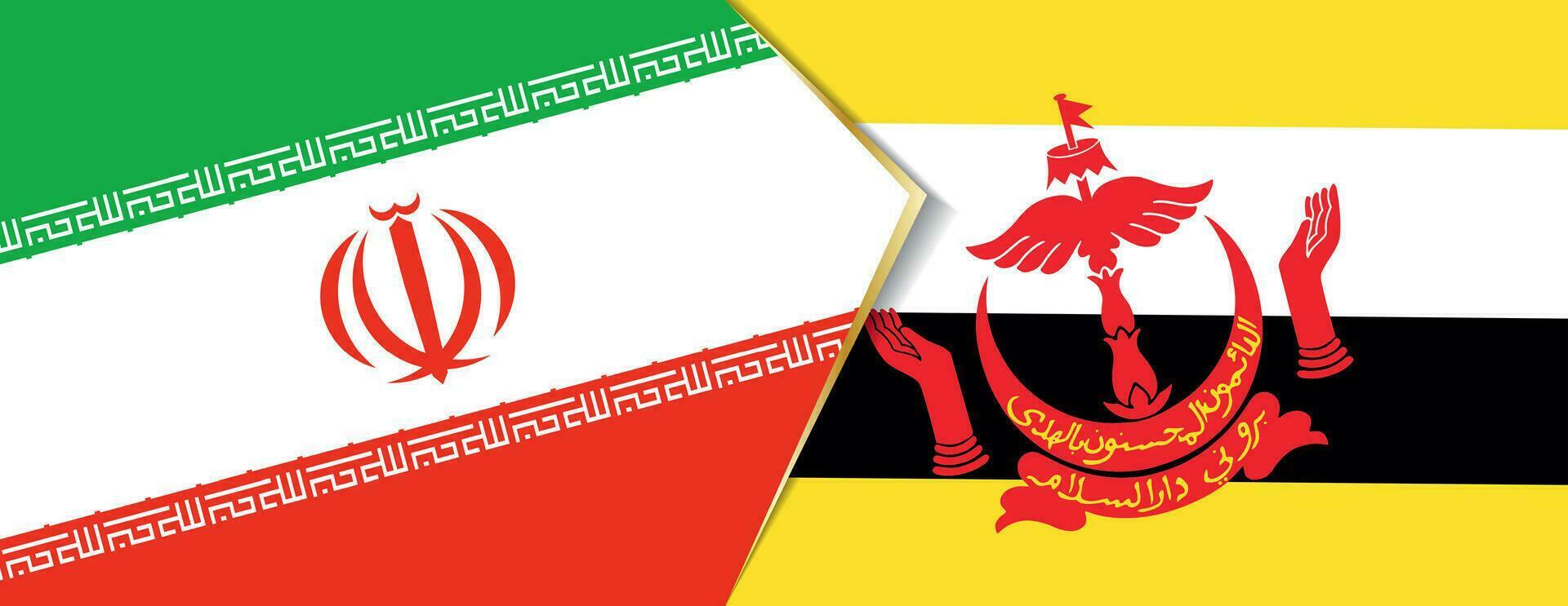 iran och brunei flaggor, två vektor flaggor.