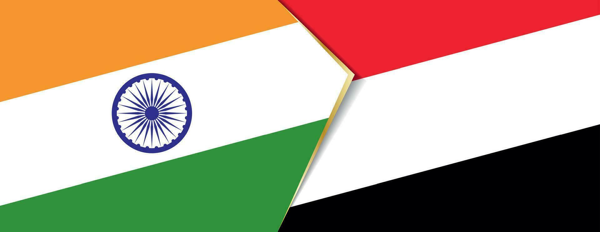 Indien och jemen flaggor, två vektor flaggor.