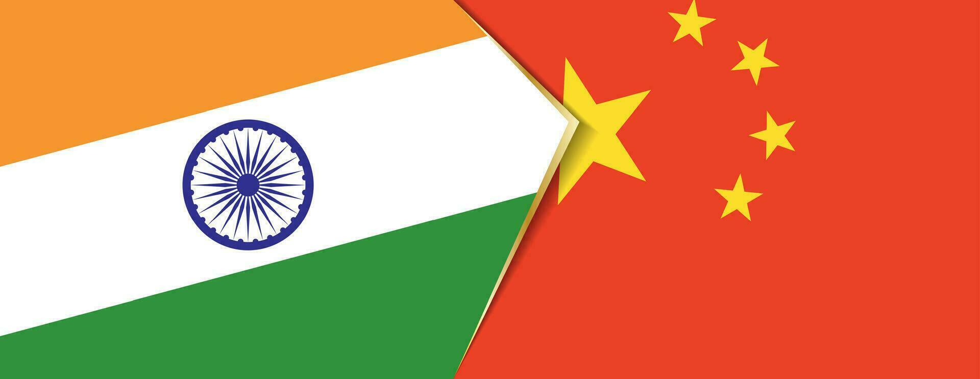Indien och Kina flaggor, två vektor flaggor.