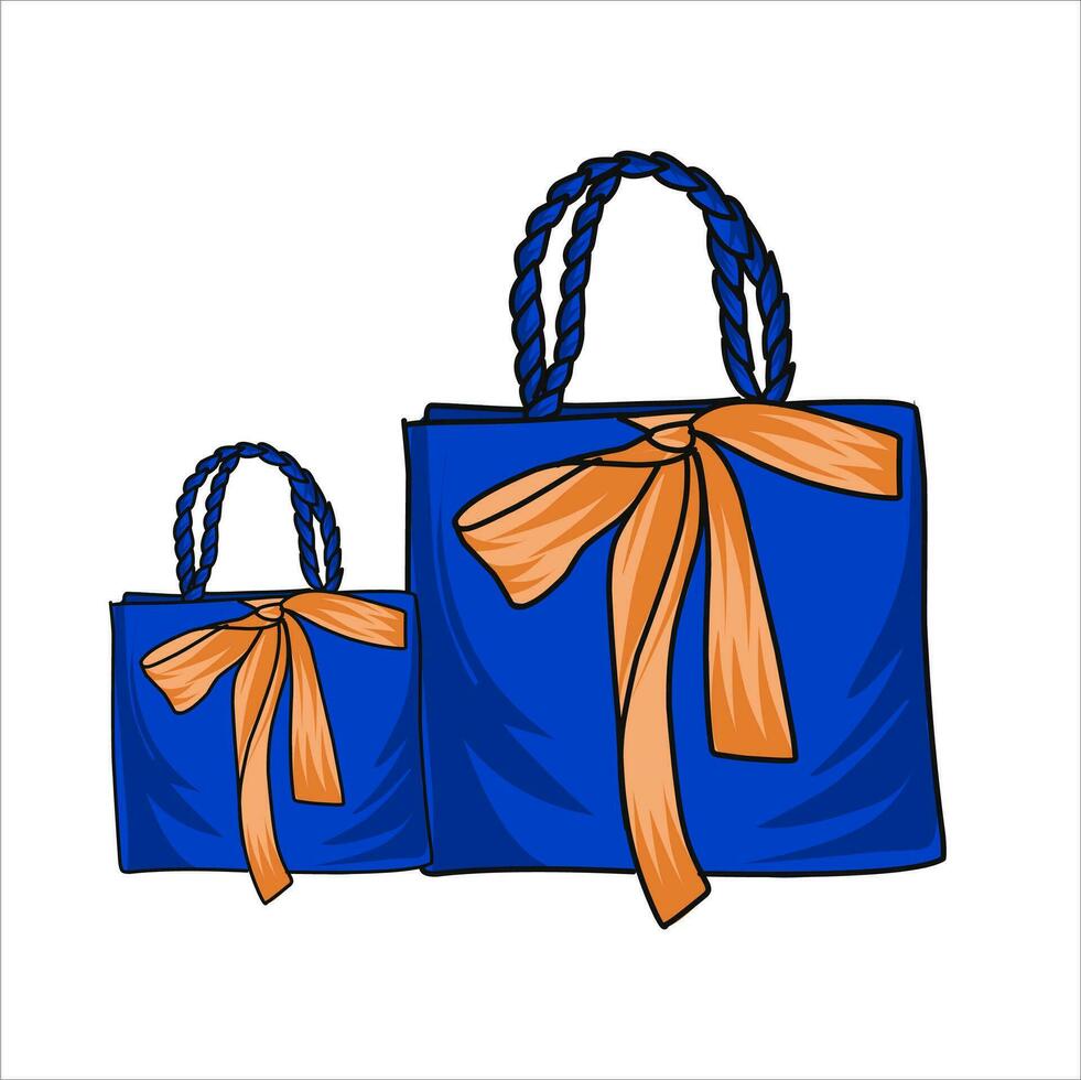 Einkaufen Tasche eben Illustration Design. Blau, orange, Rot, Gelb Tasche Pakete isoliert auf Weiß Hintergrund. Handtasche. 3d Einkaufen Tasche Symbol. Vektor Tasche. Einkaufen Design Vermögenswerte