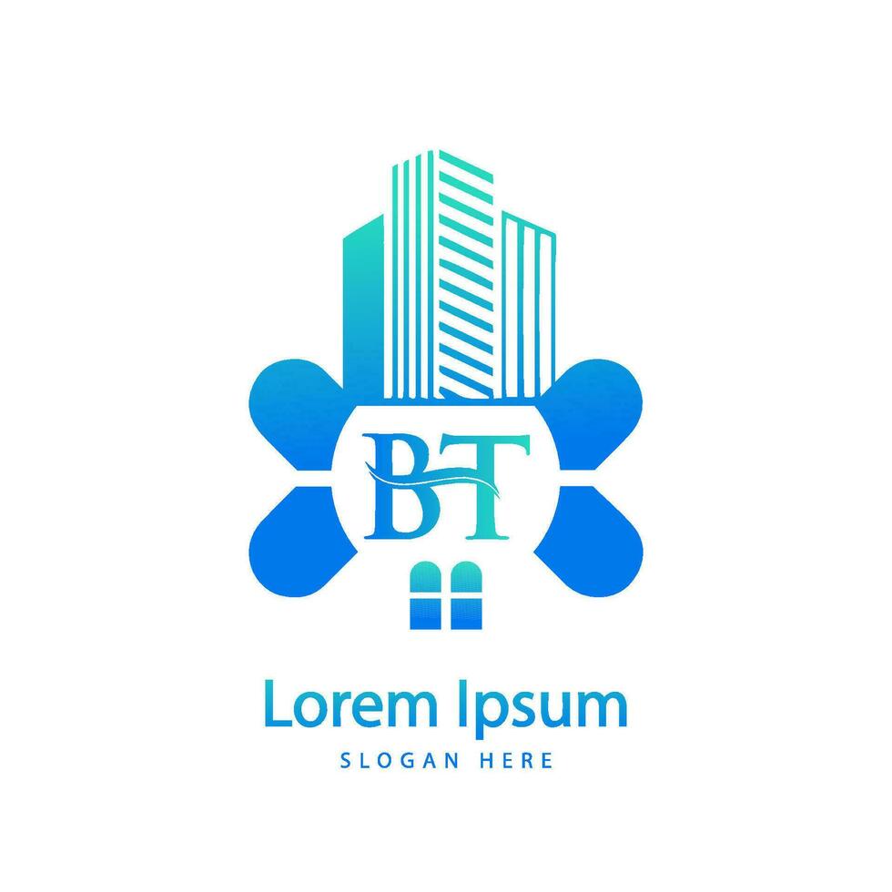 modern bt brev verklig egendom logotyp i linjär stil med enkel tak byggnad vektor