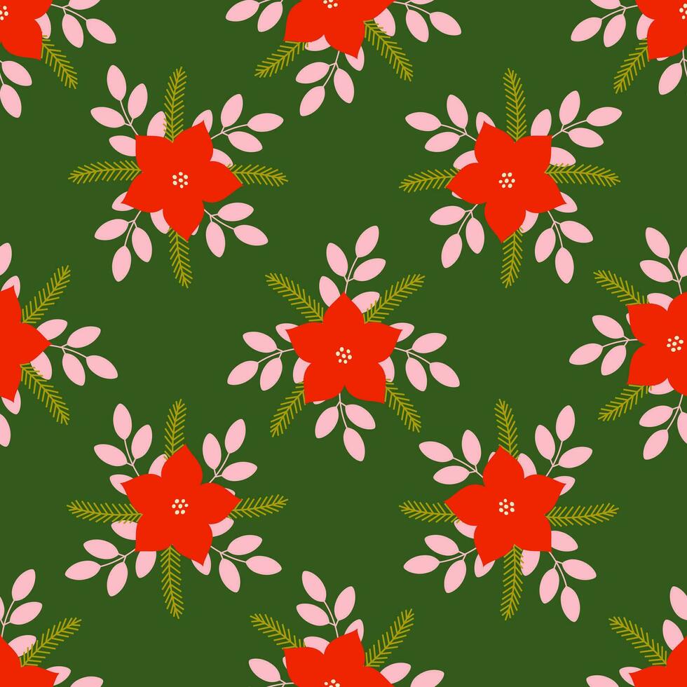 Blumen- Winter nahtlos Muster. Weihnachtsstern Blume Anordnung, Strauß. retro Jahrgang Weihnachten. festlich schick Hintergrund. Neu Jahr. Hintergrund, Digital Papier, Banner. vektor