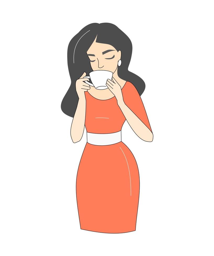 Mädchen mit einer Tasse Kaffee auf weißem Hintergrund vektor