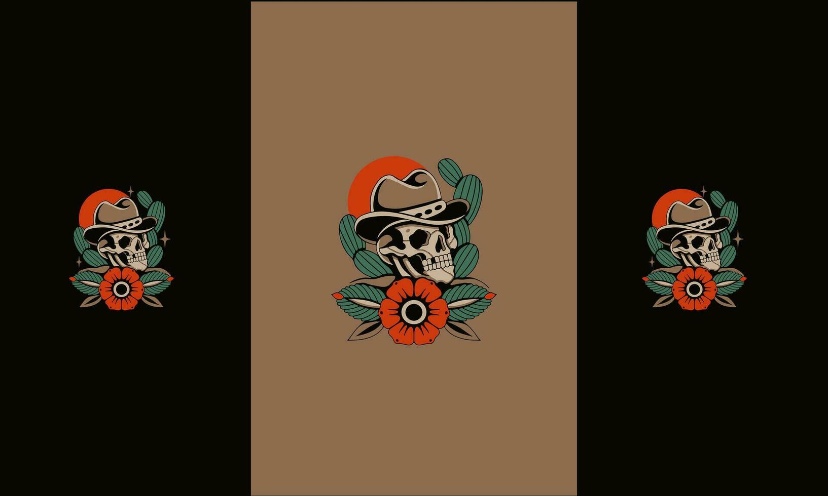 Cowboy Schädel und Blumen Vektor eben Design