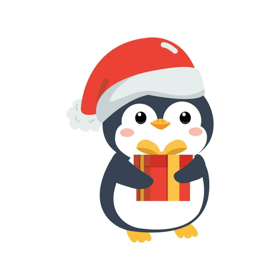 söt pingvin innehav gåva låda vektor