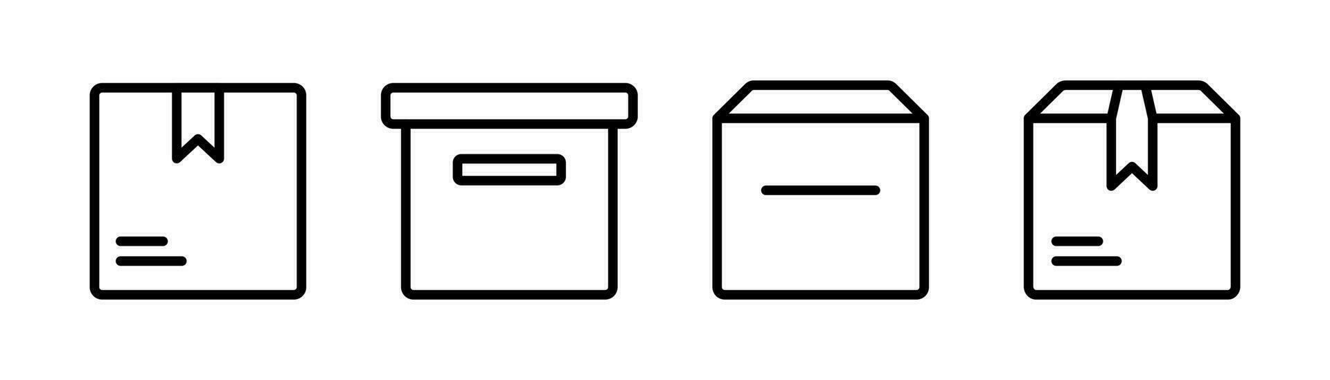 Lieferung Box Symbol im Linie. Paket Box Symbole Satz. Karton Symbol. Versand Box Symbol im Linie. Paket Zeichen Sammlung. Paket Container Satz. Lager Vektor Illustration
