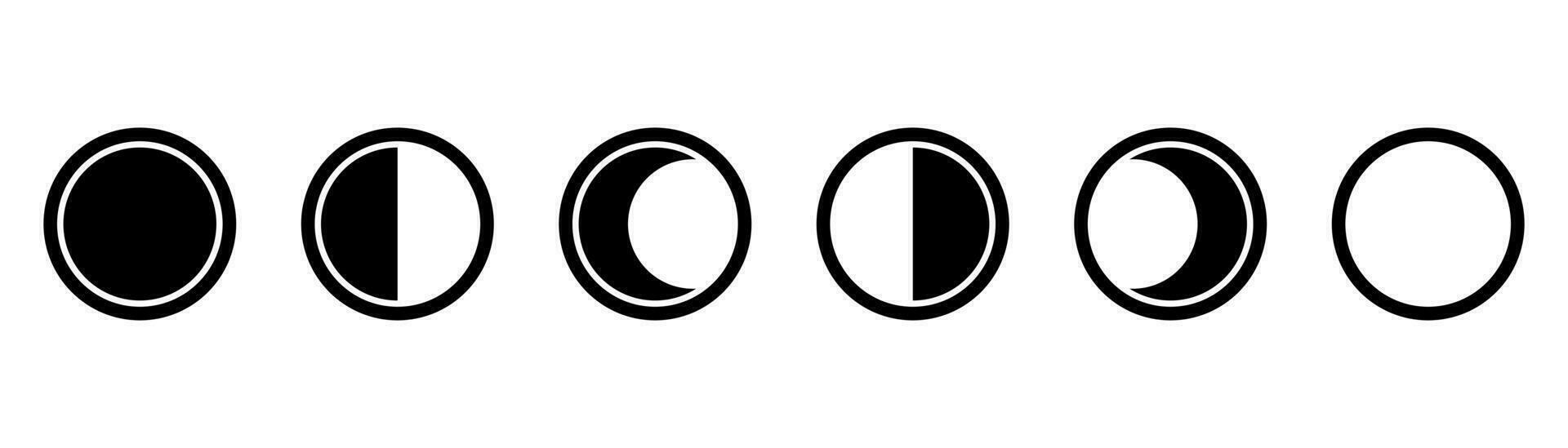 Mond Symbol Satz. Mond Phase Symbol. Halbmond Symbol im Glyphe. Halbmond Symbol Satz. Mond- Symbol im schwarz. Mond Silhouette. Lager Vektor Illustration